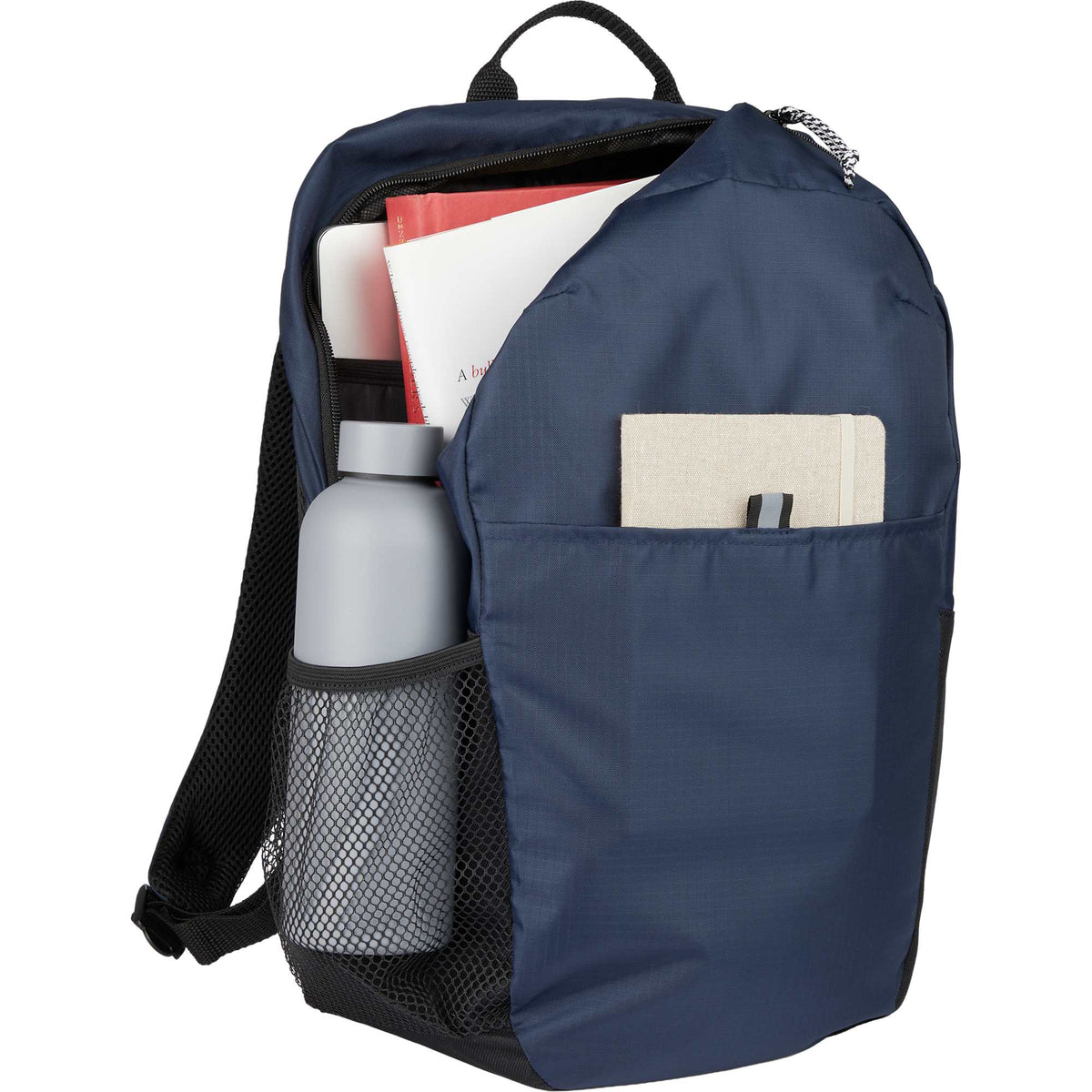 Rocky Ripstop Laptop Backpack in Recycled PET, 15 Inch - Navy - Propped