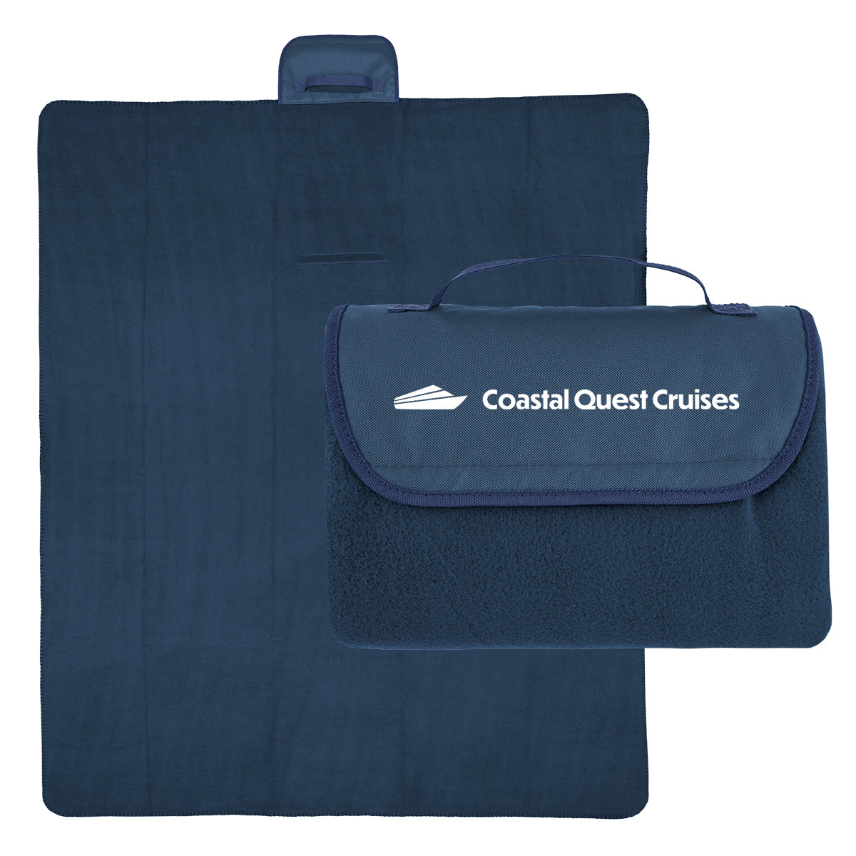 Roll-Up Blanket in Recycled PET, Extra Large - Dark Blue - Silk Screen