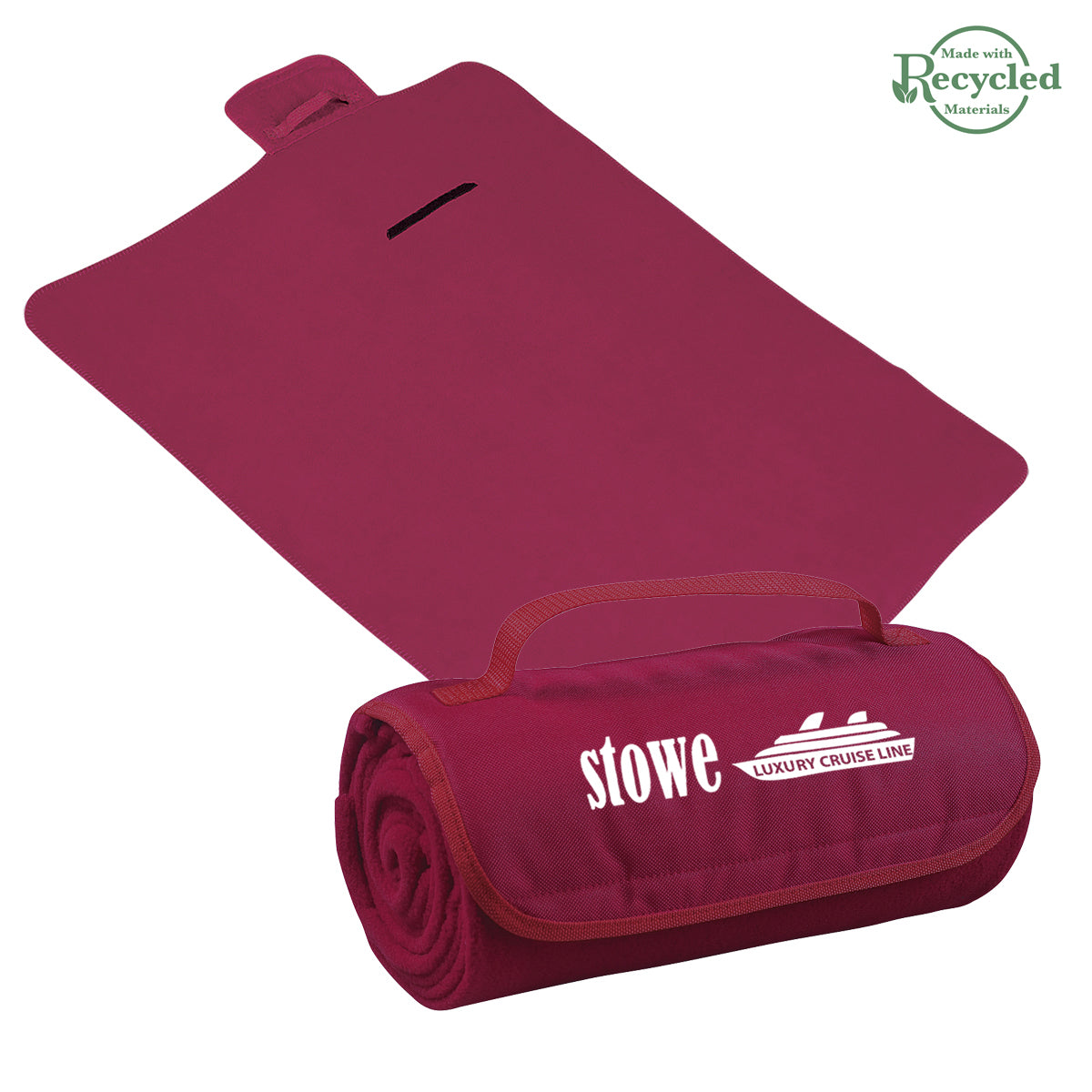 Roll-Up Blanket, Recycled Embroidery - Maroon - Silk Screen