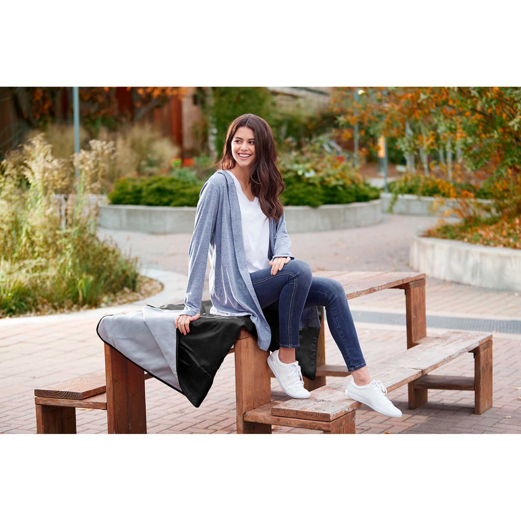 Roll Up Fleece Picnic Blanket with Waterproof Back Full Color - Black - Photo