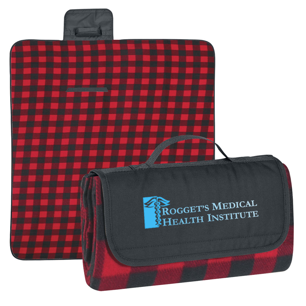 Roll-Up Picnic Blanket in Recycled PET - Red/Black Plaid Blanket - Colorbrite