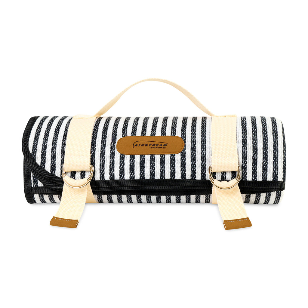 Roll-Up Picnic Blanket in Recycled Polyester, 60 x 50 Inches Laser Engraving - Black & White Stripes - View 1