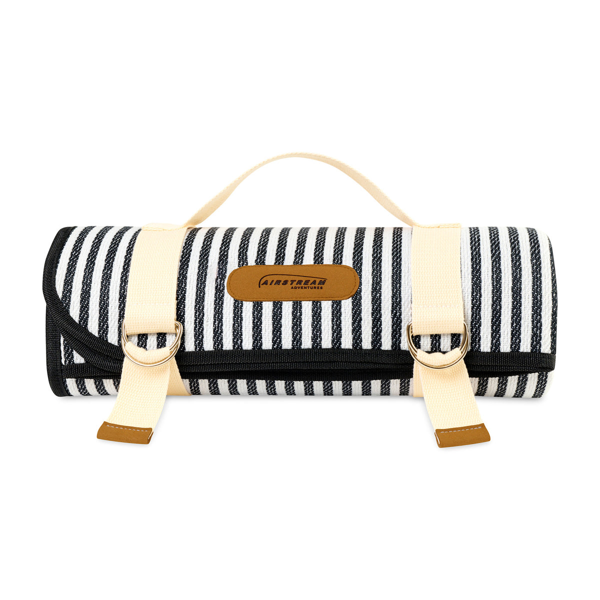 Roll-Up Picnic Blanket in Recycled Polyester, 60 x 50 Inches Laser Engraving - Black & White Stripes - View 1