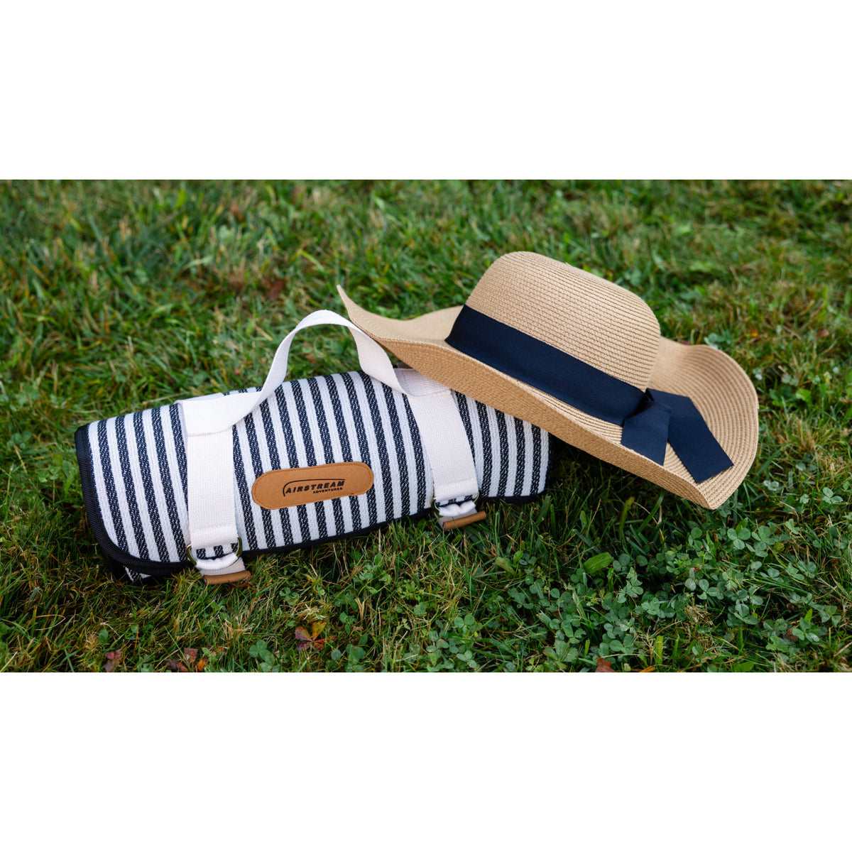 Roll-Up Picnic Blanket in Recycled Polyester, 60 x 50 Inches Laser Engraving - Black & White Stripes - View 5