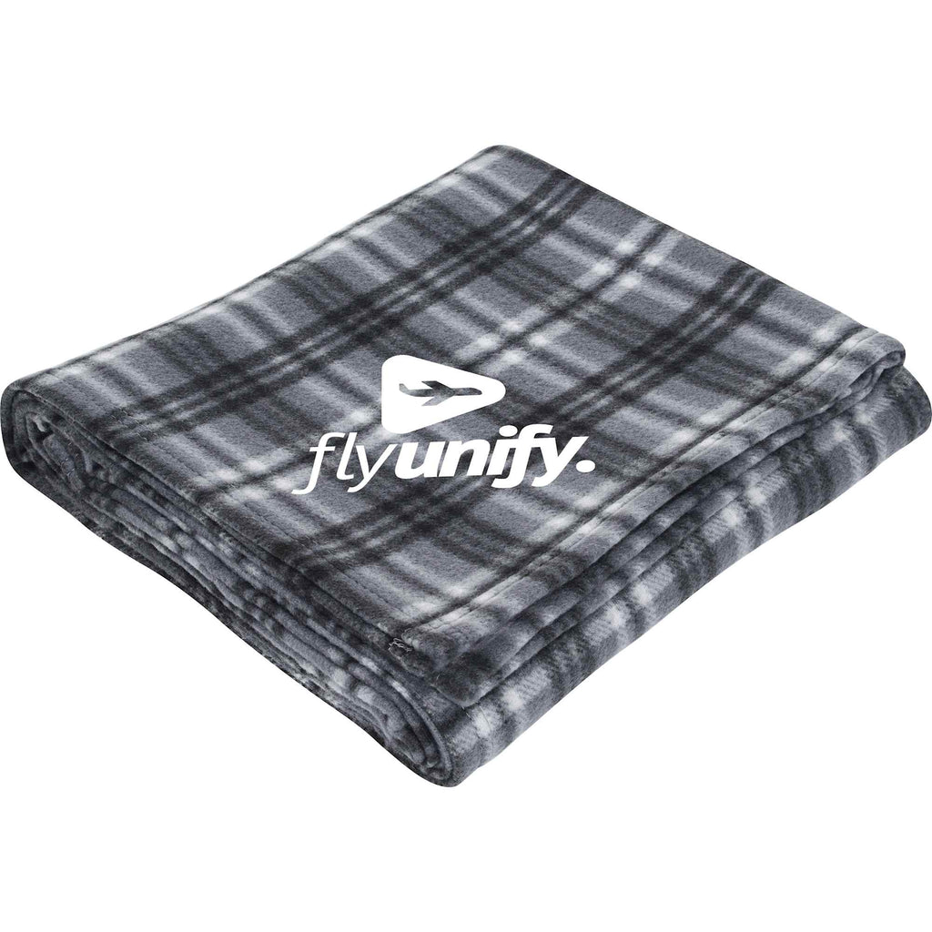 Roll-Up Plaid Fleece Throw, 50 x 60 Inches Embroidery - Black - Front