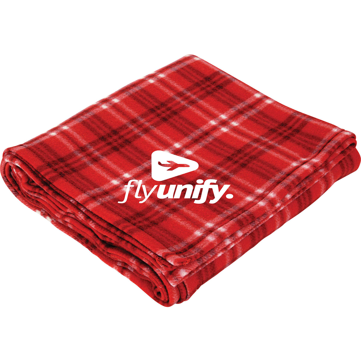 Roll-Up Plaid Fleece Throw, 50 x 60 Inches Embroidery - Red - Front