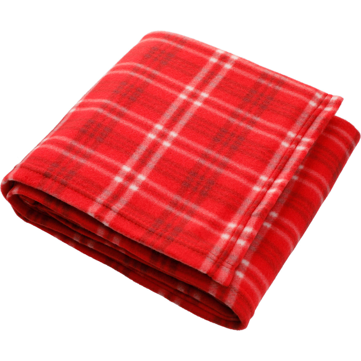 Roll-Up Plaid Fleece Throw, 50 x 60 Inches Full Color - Red - Angled