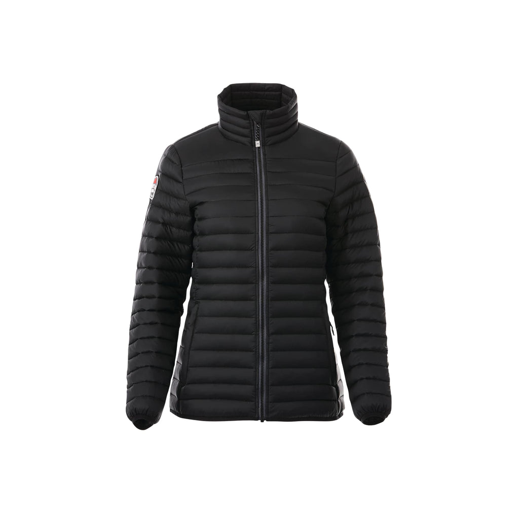 Roots73 Beechriver Lightweight Down Puffer Jacket for Women Embroidery - Black - Front Flat