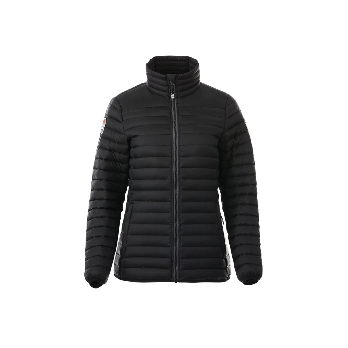 Roots73 Beechriver Lightweight Down Puffer Jacket for Women Embroidery - Black - Front Flat