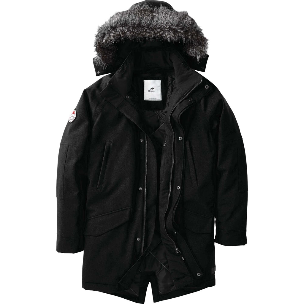 Roots73 Bridgewater Insulated Waterproof Parka for Men Embroidery - Black - Front Flat