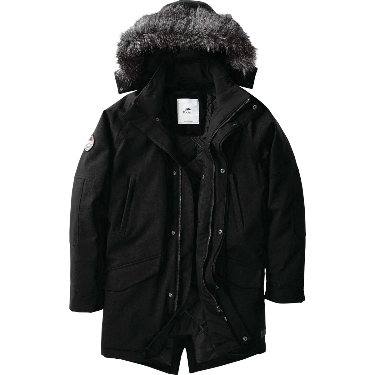 Roots73 Bridgewater Insulated Waterproof Parka for Men Transfer - Black - Front Flat