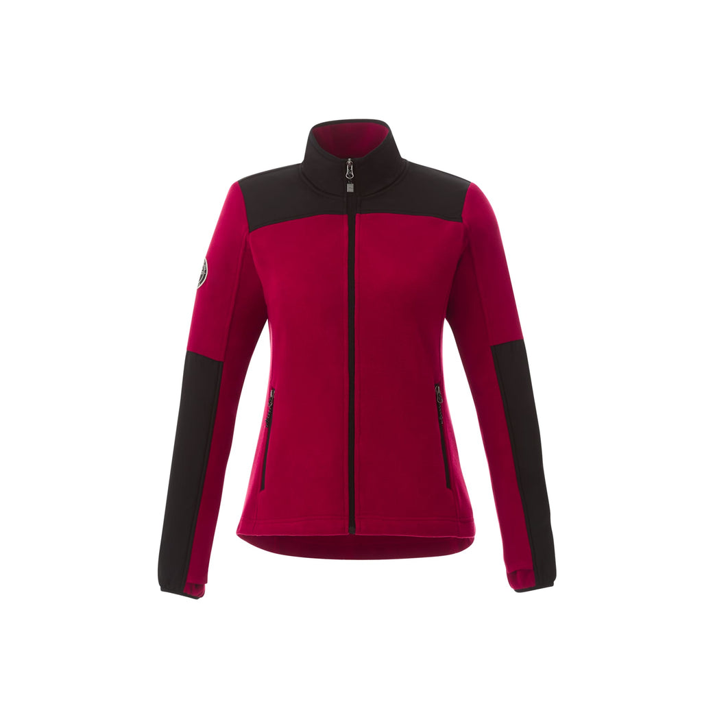 Roots73 Briggspoint Microfleece Full Zip Jacket for Women Embroidery - Dark Red/Black - Front Flat
