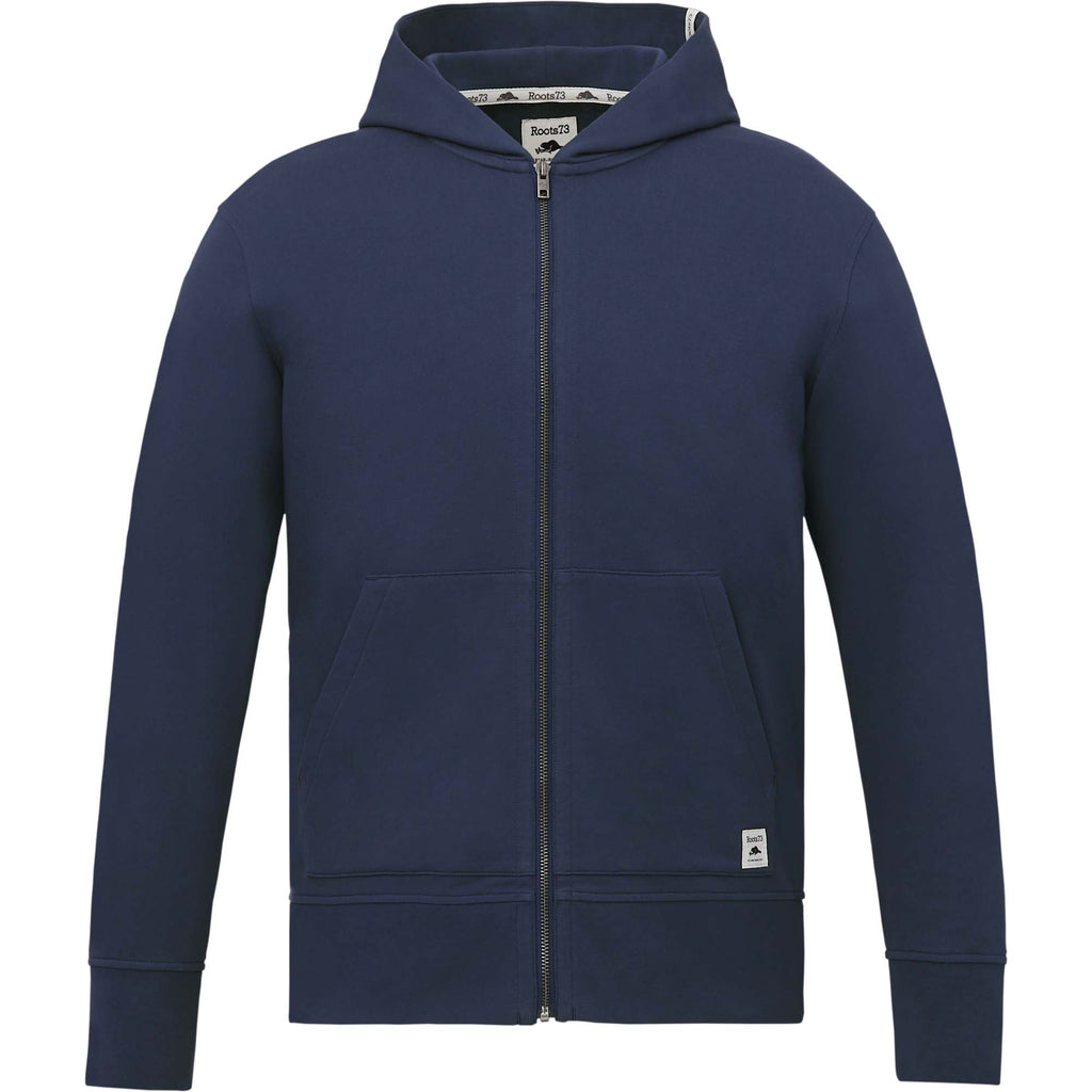 Roots73 Canmore Eco French Terry Full Zip Hoodie for Men Transfer - Indigo Blue - Front