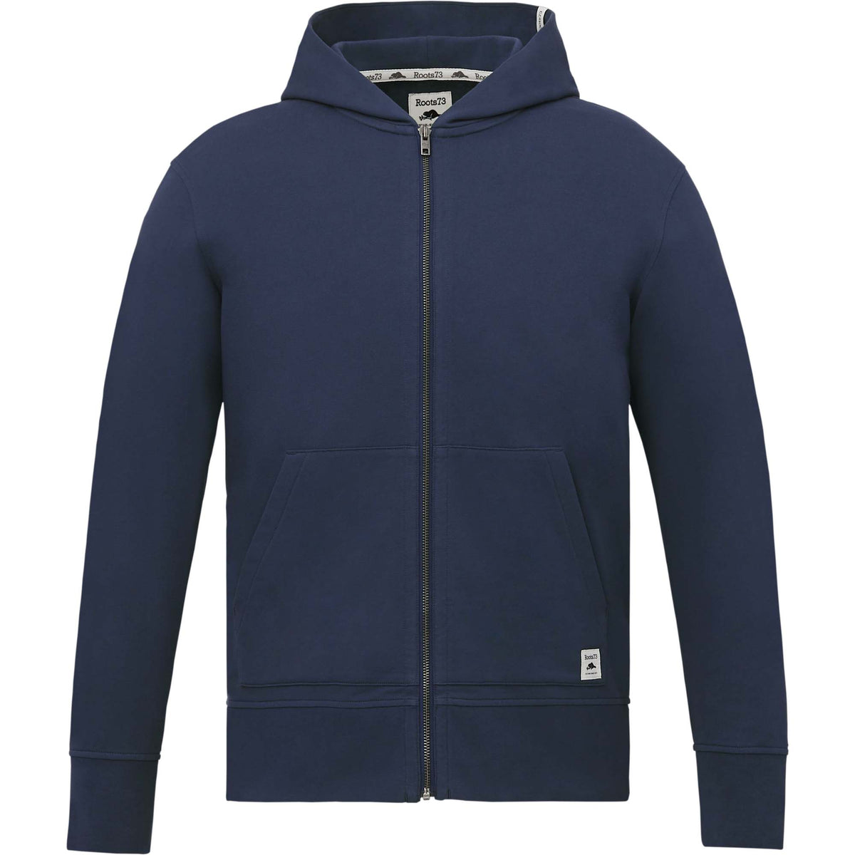Roots73 Canmore Eco French Terry Full Zip Hoodie for Men Transfer - Indigo Blue - Front