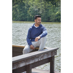 Roots73 Canmore Eco Pullover Hoodie, Unisex Transfer - Indigo Blue - Front On Model