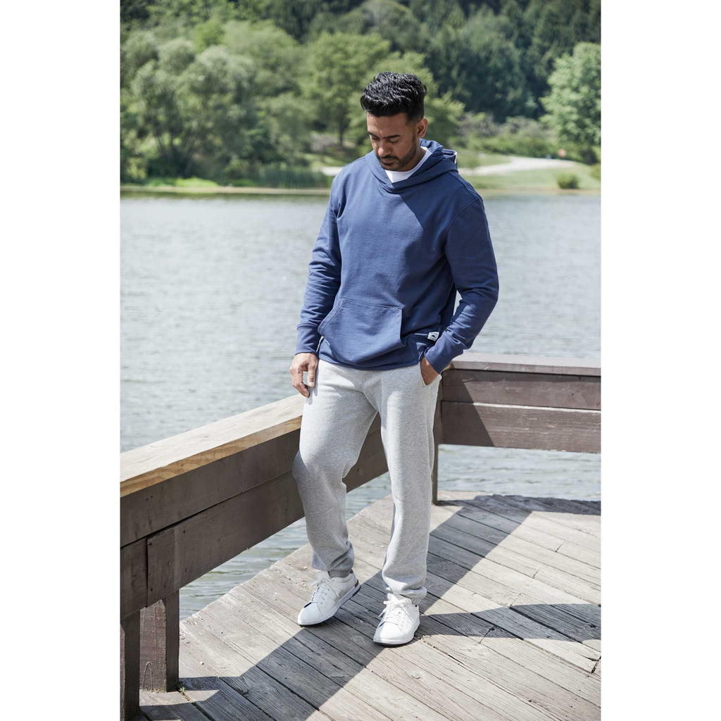Roots73 Canmore Eco Pullover Hoodie, Unisex Transfer - Indigo Blue - Left Angle On Model 2