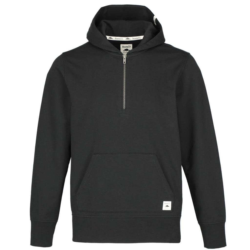 Roots73 Canmore Eco Quarter Zip Hoodie, Unisex Transfer - Black - Front