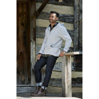 Roots73 Canmore Eco Quarter Zip Hoodie, Unisex Transfer - Grey Mix - Left Angle On Model