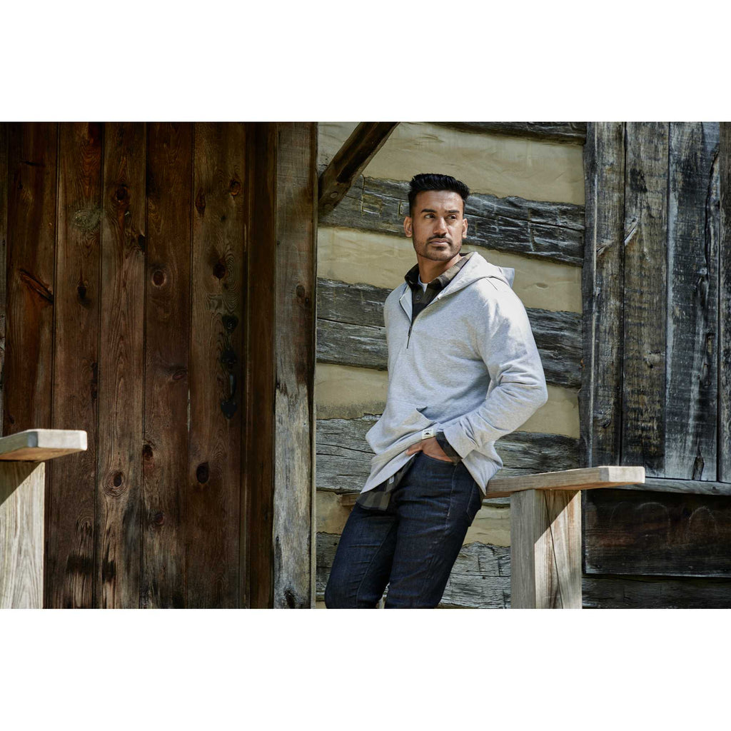 Roots73 Canmore Eco Quarter Zip Hoodie, Unisex Transfer - Grey Mix - Right Angle On Model 2