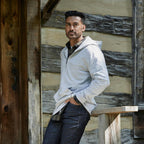 Roots73 Canmore Eco Quarter Zip Hoodie, Unisex Transfer - Grey Mix - Right Angle On Model 4