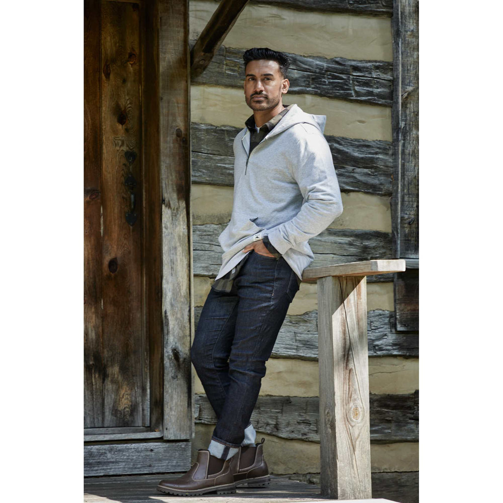 Roots73 Canmore Eco Quarter Zip Hoodie, Unisex Transfer - Grey Mix - Right Angle On Model
