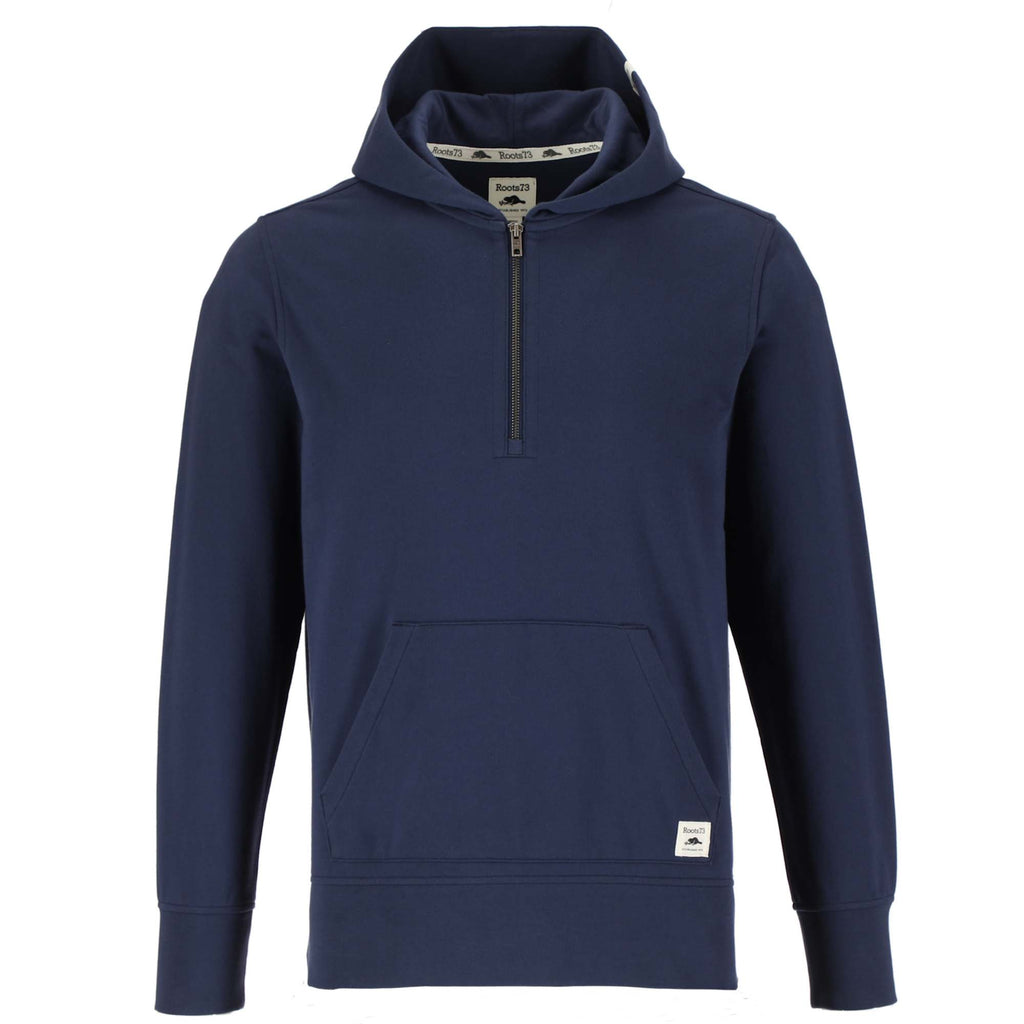 Roots73 Canmore Eco Quarter Zip Hoodie, Unisex Transfer - Indigo Blue - Front
