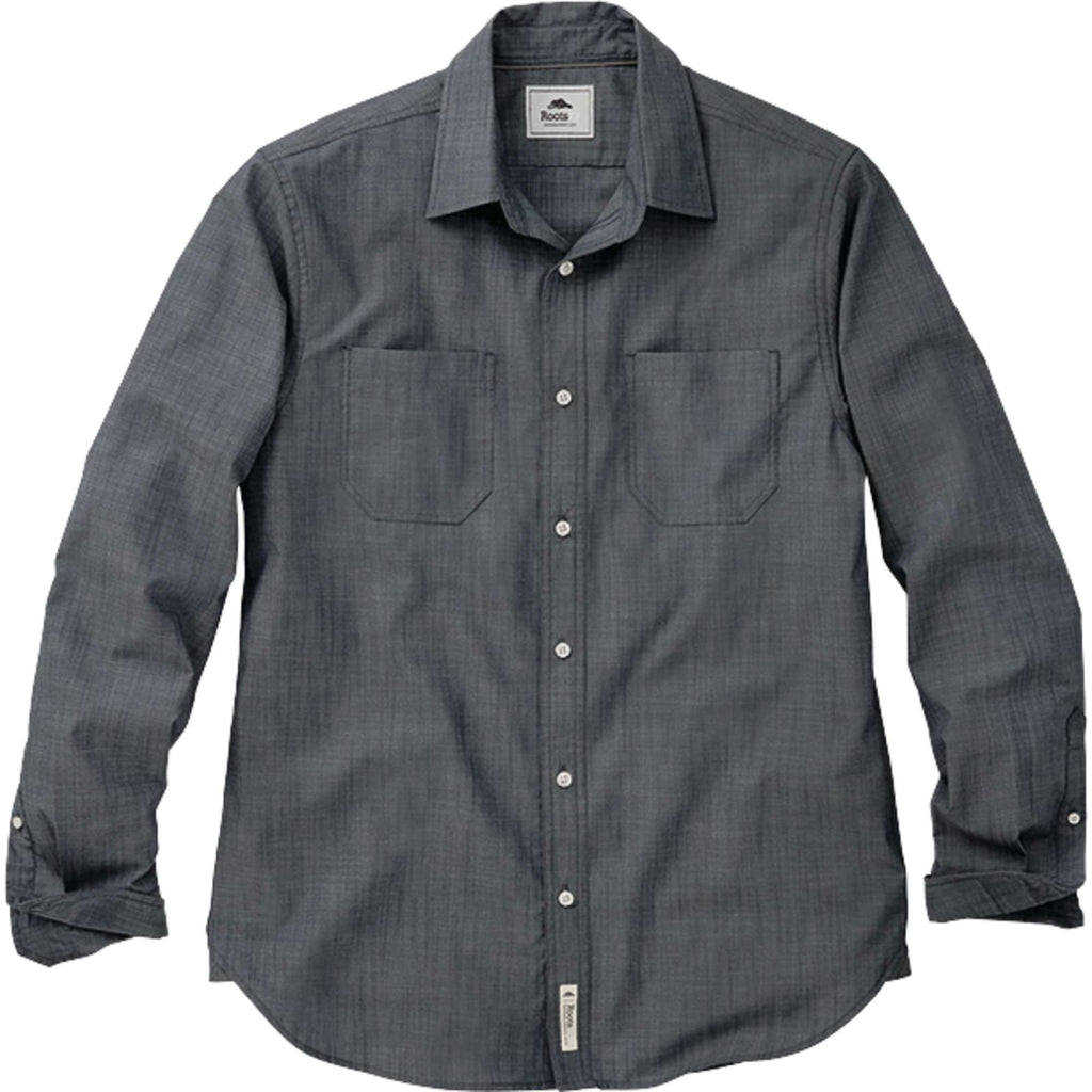 Roots73 Clearwater Long Sleeve Button Up Shirt for Men Transfer - Black Dark - Front Flat