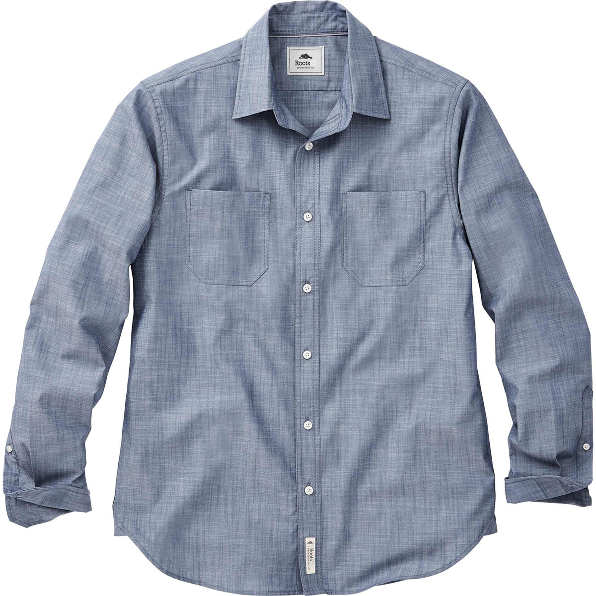 Roots73 Clearwater Long Sleeve Button Up Shirt for Men Transfer - Dark Denim - Front Flat