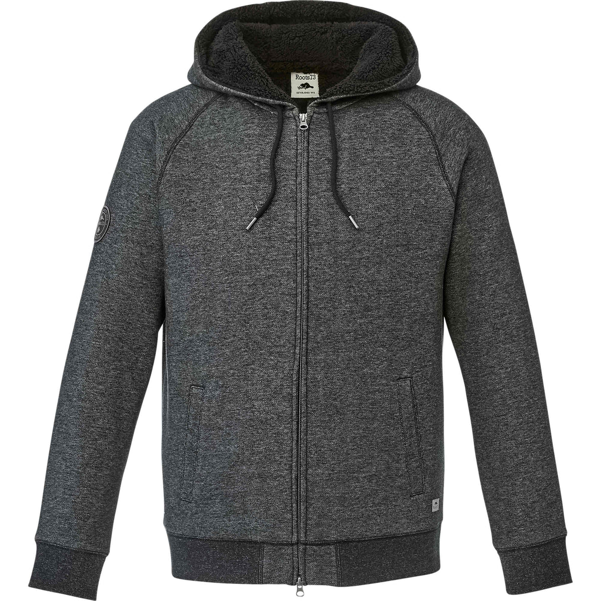 Roots73 Copperbay Sherpa Lined Full Zip Hoodie for Men Embroidery - Black Mix - Front