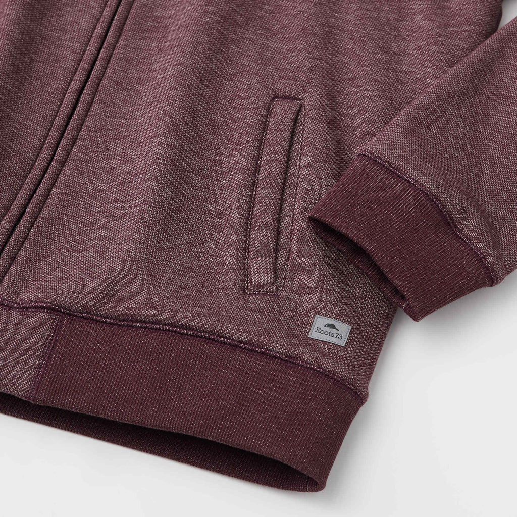 Roots73 Copperbay Sherpa Lined Full Zip Hoodie for Men Embroidery - Burgundy Mix - Detail Cuff Hem
