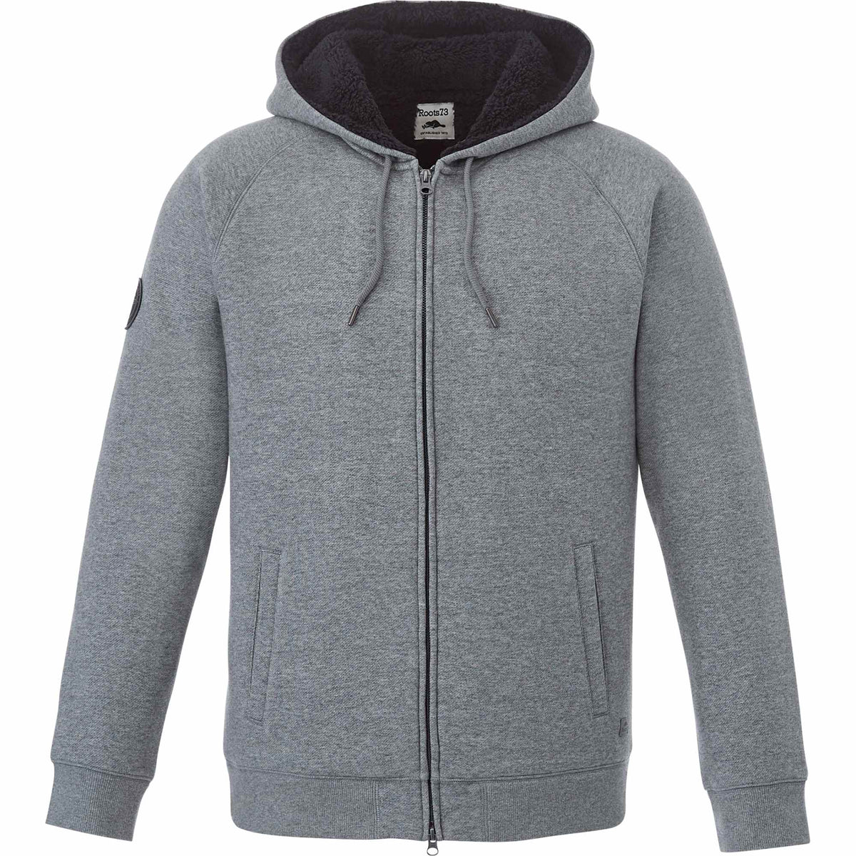 Roots73 Copperbay Sherpa Lined Full Zip Hoodie for Men Embroidery - Charcoal Mix - Front