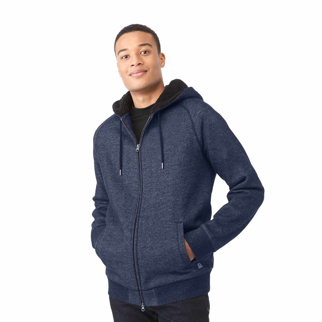 Roots73 Copperbay Sherpa Lined Full Zip Hoodie for Men Transfer - Atlantic Navy Mix - On Model