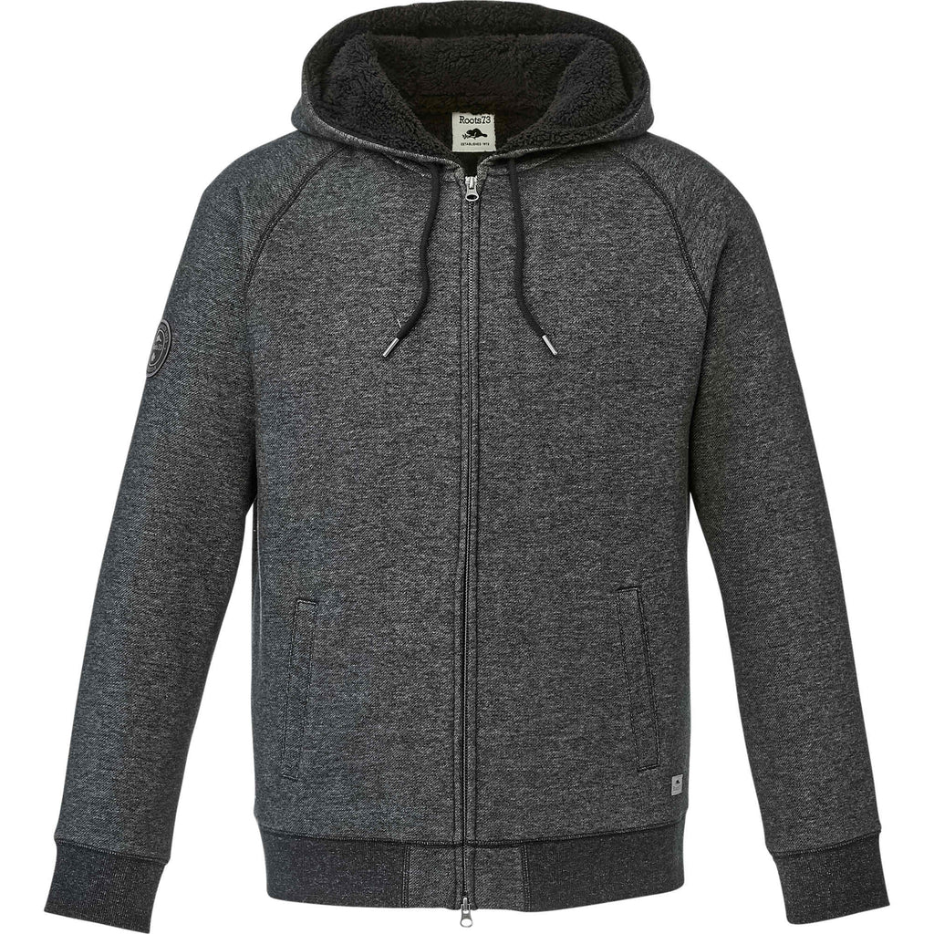 Roots73 Copperbay Sherpa Lined Full Zip Hoodie for Men Transfer - Black Mix - Front