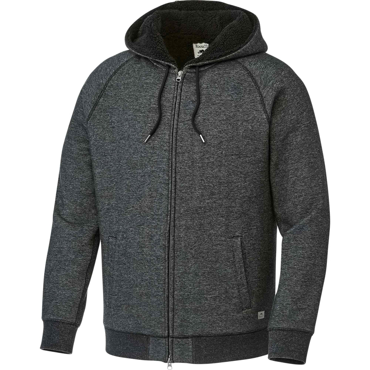 Roots73 Copperbay Sherpa Lined Full Zip Hoodie for Men Transfer - Black Mix - Left Angle