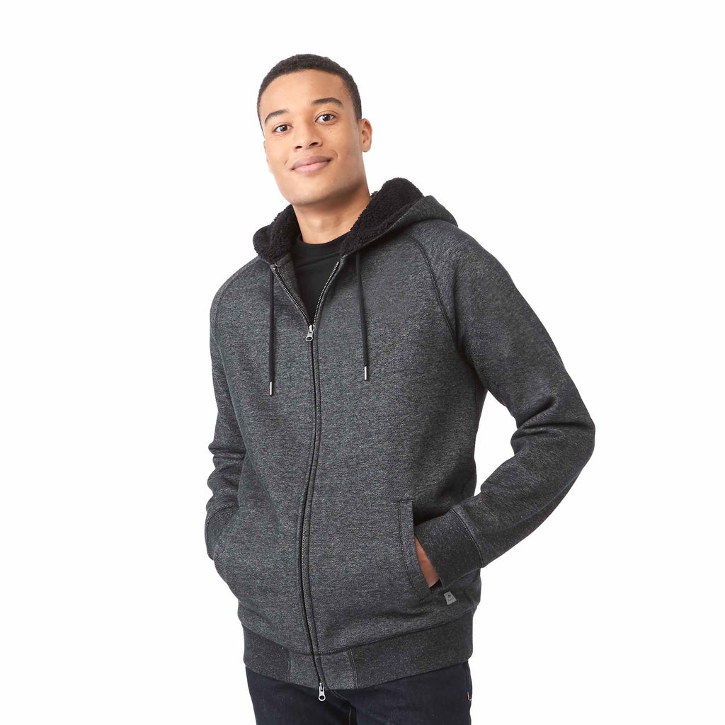 Roots73 Copperbay Sherpa Lined Full Zip Hoodie for Men Transfer - Black Mix - On Model 3