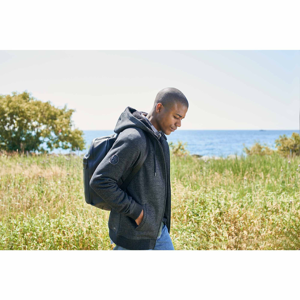 Roots73 Copperbay Sherpa Lined Full Zip Hoodie for Men Transfer - Black Mix - On Model
