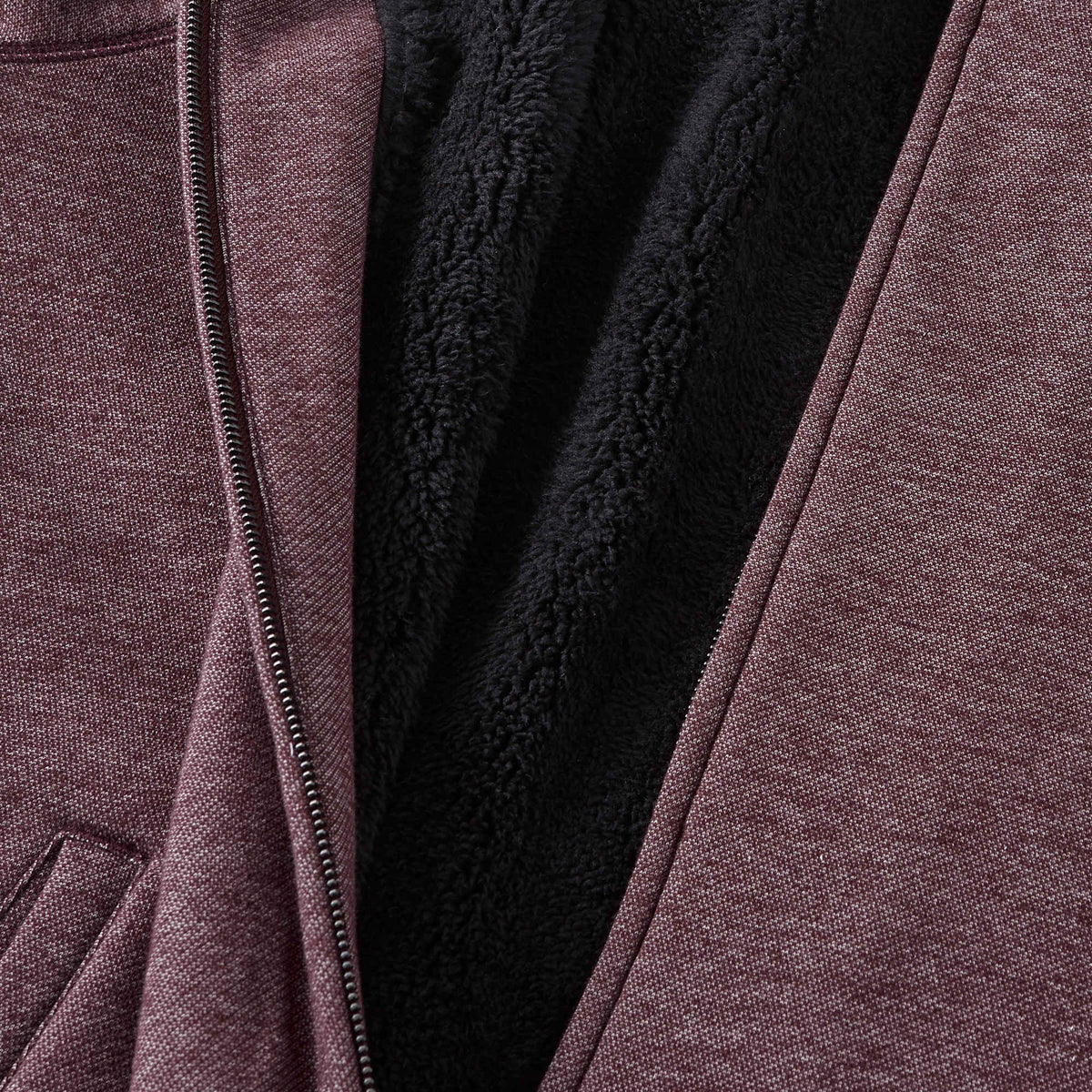 Roots73 Copperbay Sherpa Lined Full Zip Hoodie for Men Transfer - Burgundy Mix - Detail Inside