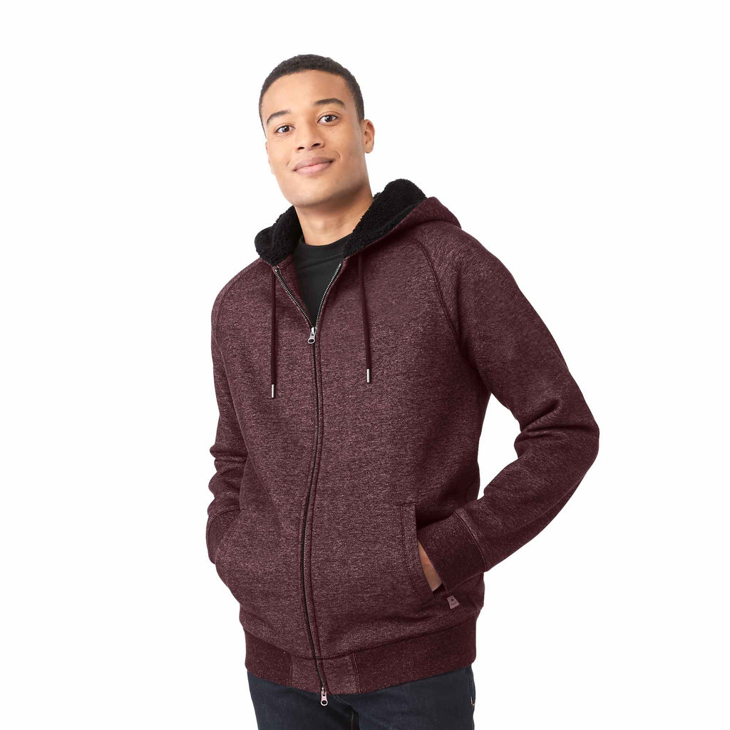 Roots73 Copperbay Sherpa Lined Full Zip Hoodie for Men Transfer - Burgundy Mix - On Model