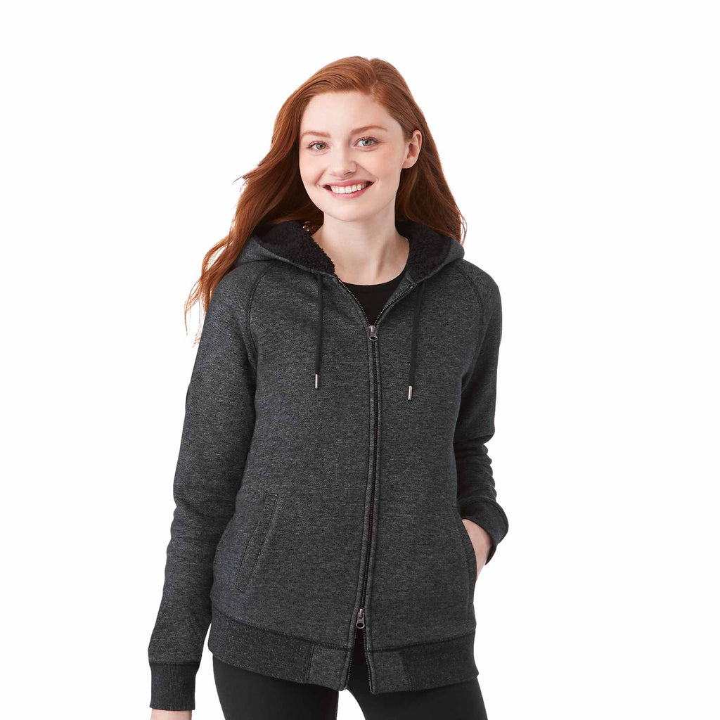 Roots73 Copperbay Sherpa Lined Full Zip Hoodie for Women Transfer - Black Mix - Front On Model 2