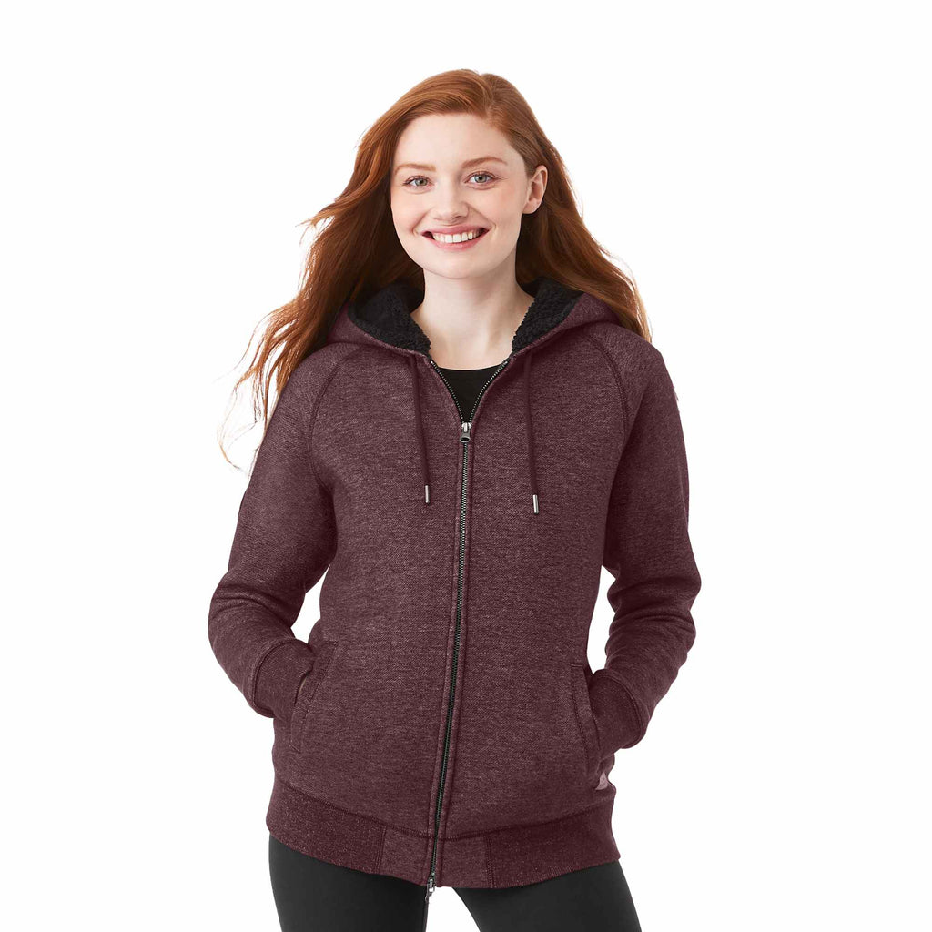 Roots73 Copperbay Sherpa Lined Full Zip Hoodie for Women Transfer - Burgundy Mix - Front On Model