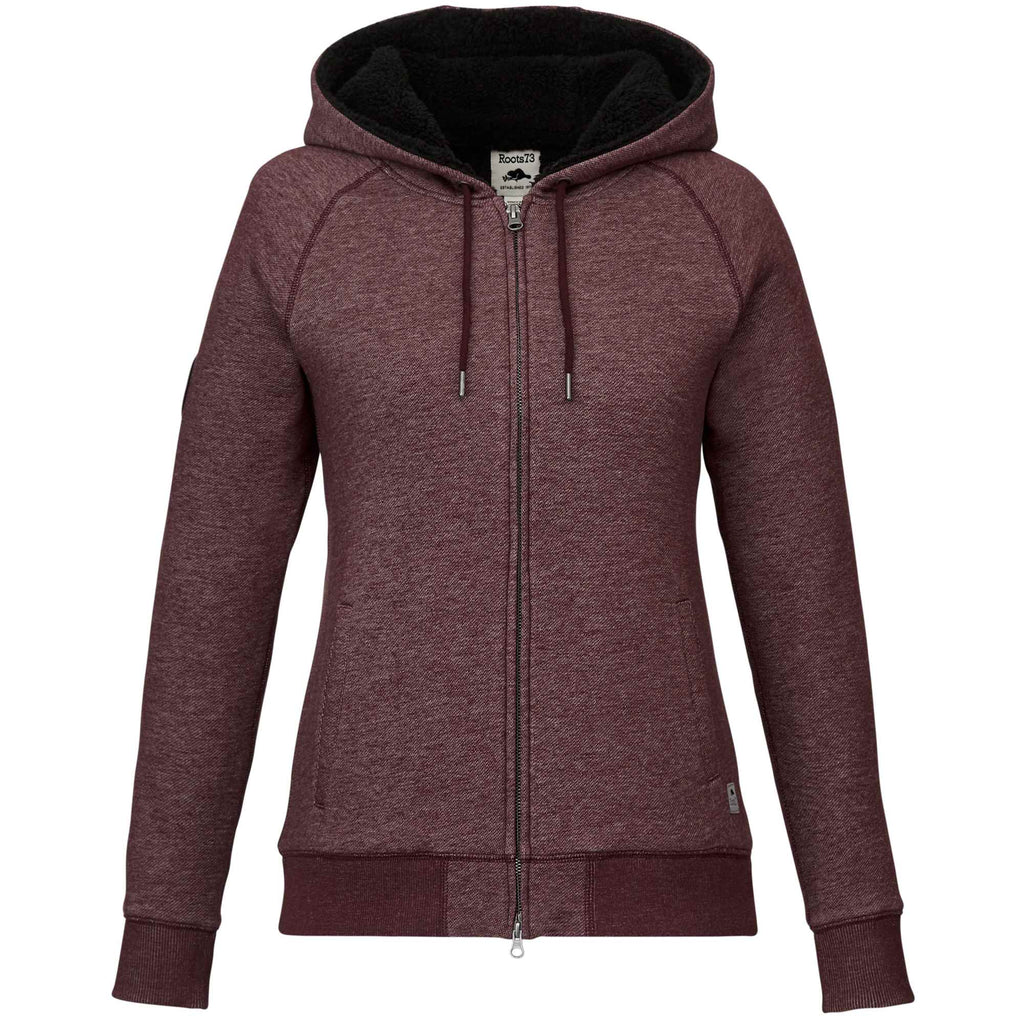 Roots73 Copperbay Sherpa Lined Full Zip Hoodie for Women Transfer - Burgundy Mix - Front