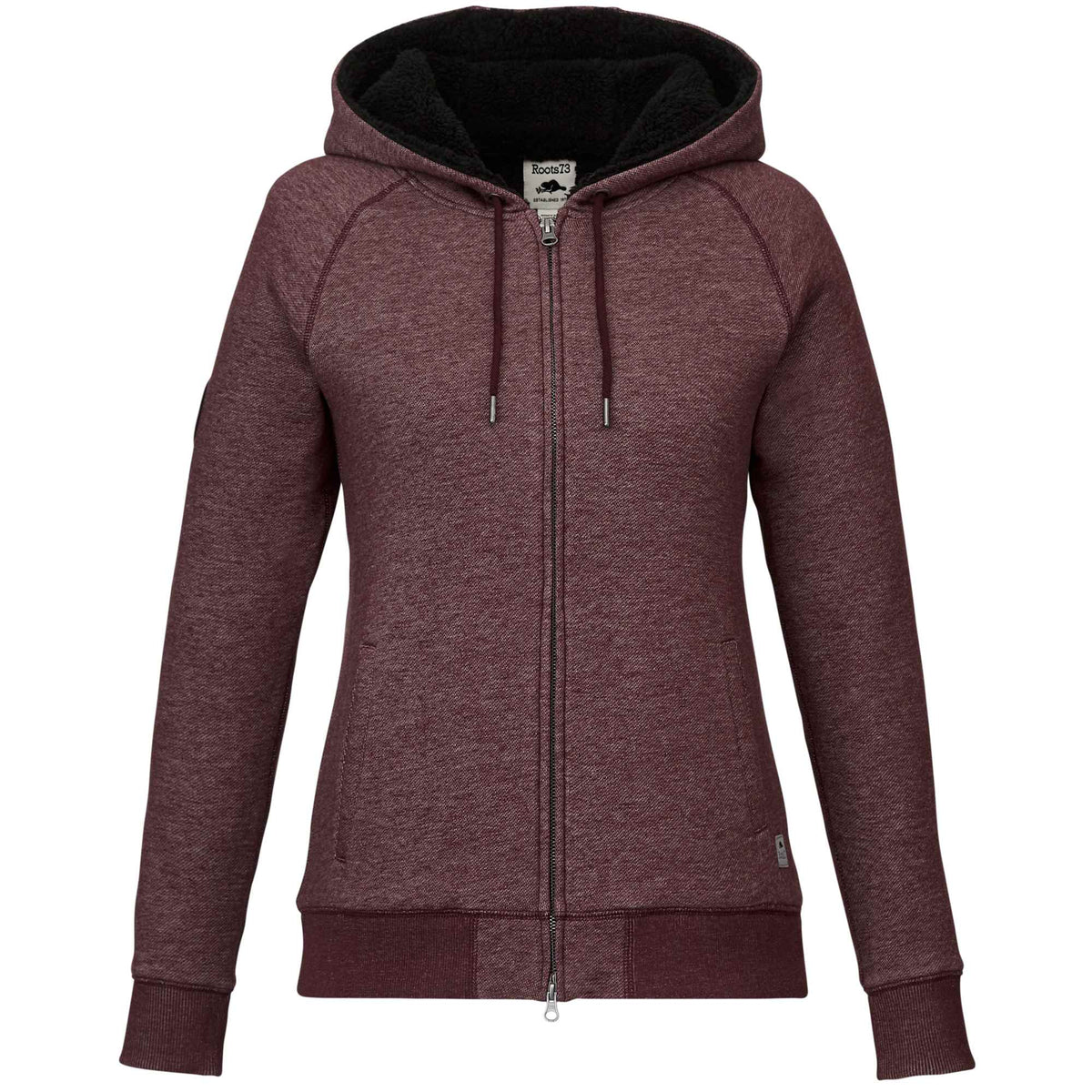 Roots73 Copperbay Sherpa Lined Full Zip Hoodie for Women Transfer - Burgundy Mix - Front