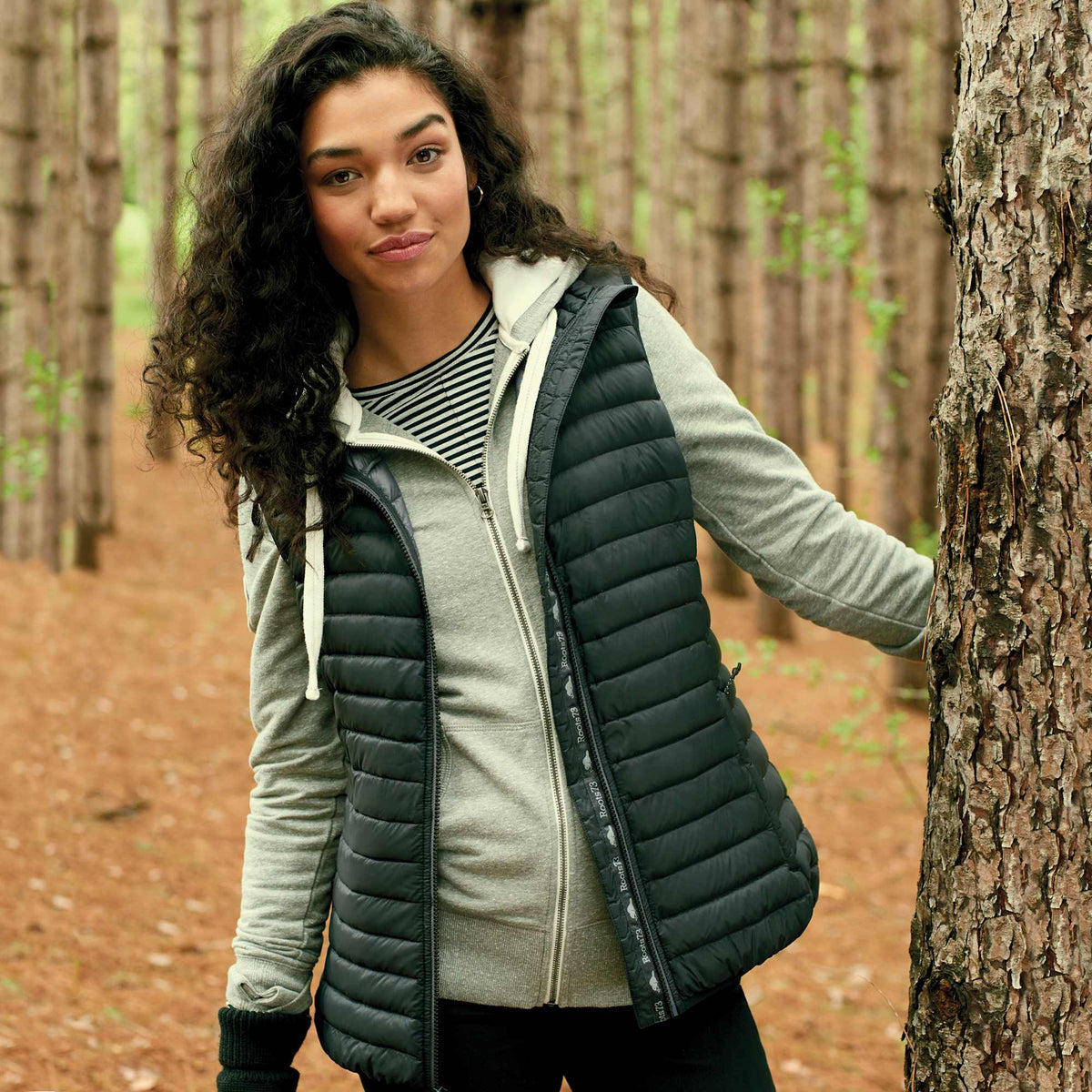 Roots73 Eaglecove Packable Down Vest for Women Embroidery - Black - On Model