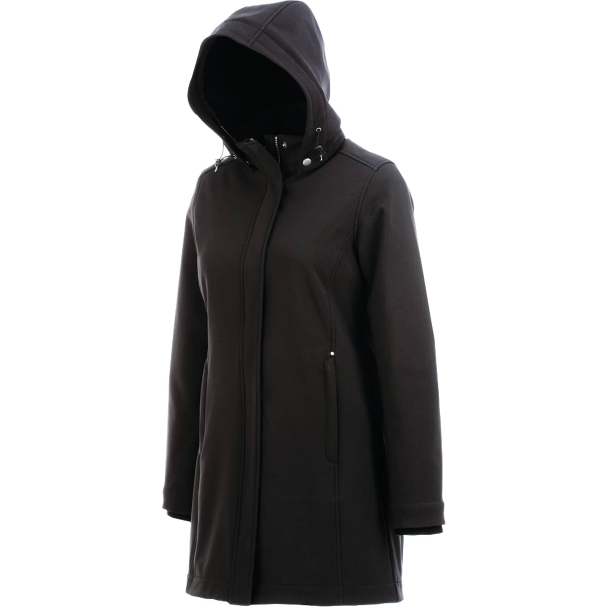 Roots73 Elkpoint Long Softshell Jacket with Hood for Women Debossing - Black - Flat