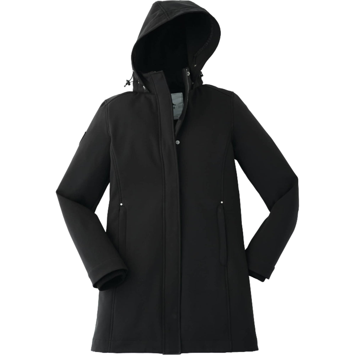 Roots73 Elkpoint Long Softshell Jacket with Hood for Women Debossing - Black - Front Flat