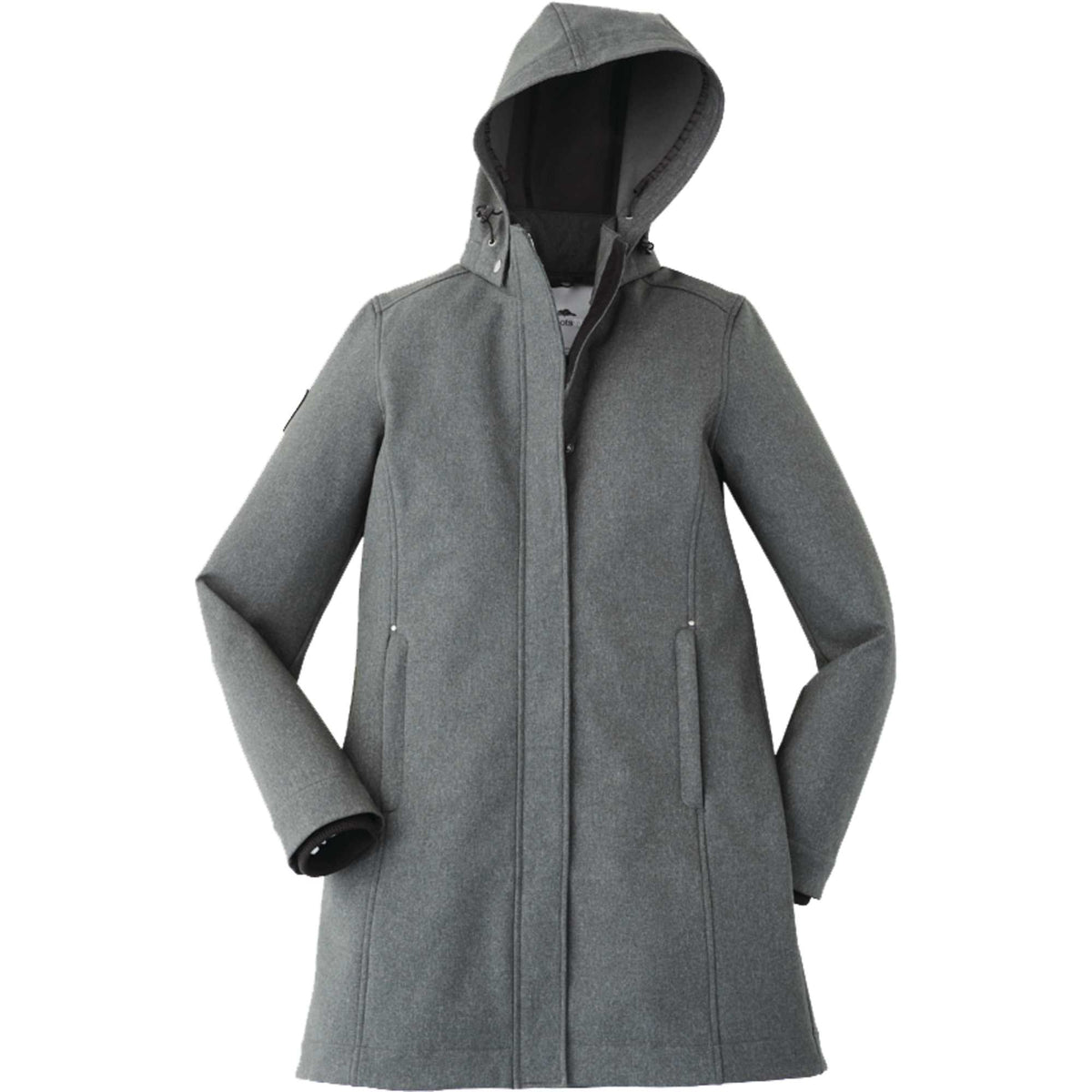 Roots73 Elkpoint Long Softshell Jacket with Hood for Women Laser Engraving - Dark Charcoal Mix - Front Flat