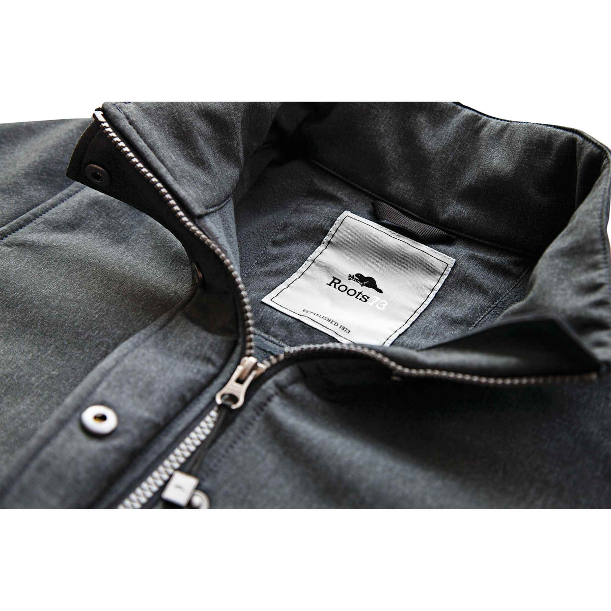 Roots73 Elkpoint Softshell Jacket with Detachable Hood for Men Laser Engraving - Dark Charcoal Mix - Flat 2