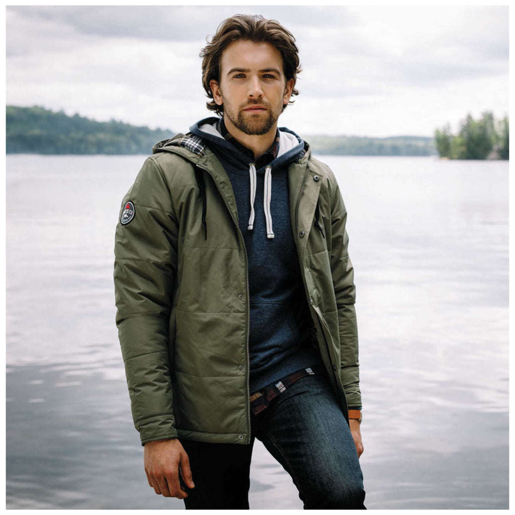 Roots73 Gravenhurst Insulated Hooded Jacket for Men Embroidery - Loden - Front On Model