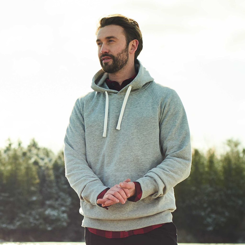 Roots73 Maplegrove Fleece Hoodie for Men Transfer - Grey Mix - On Model
