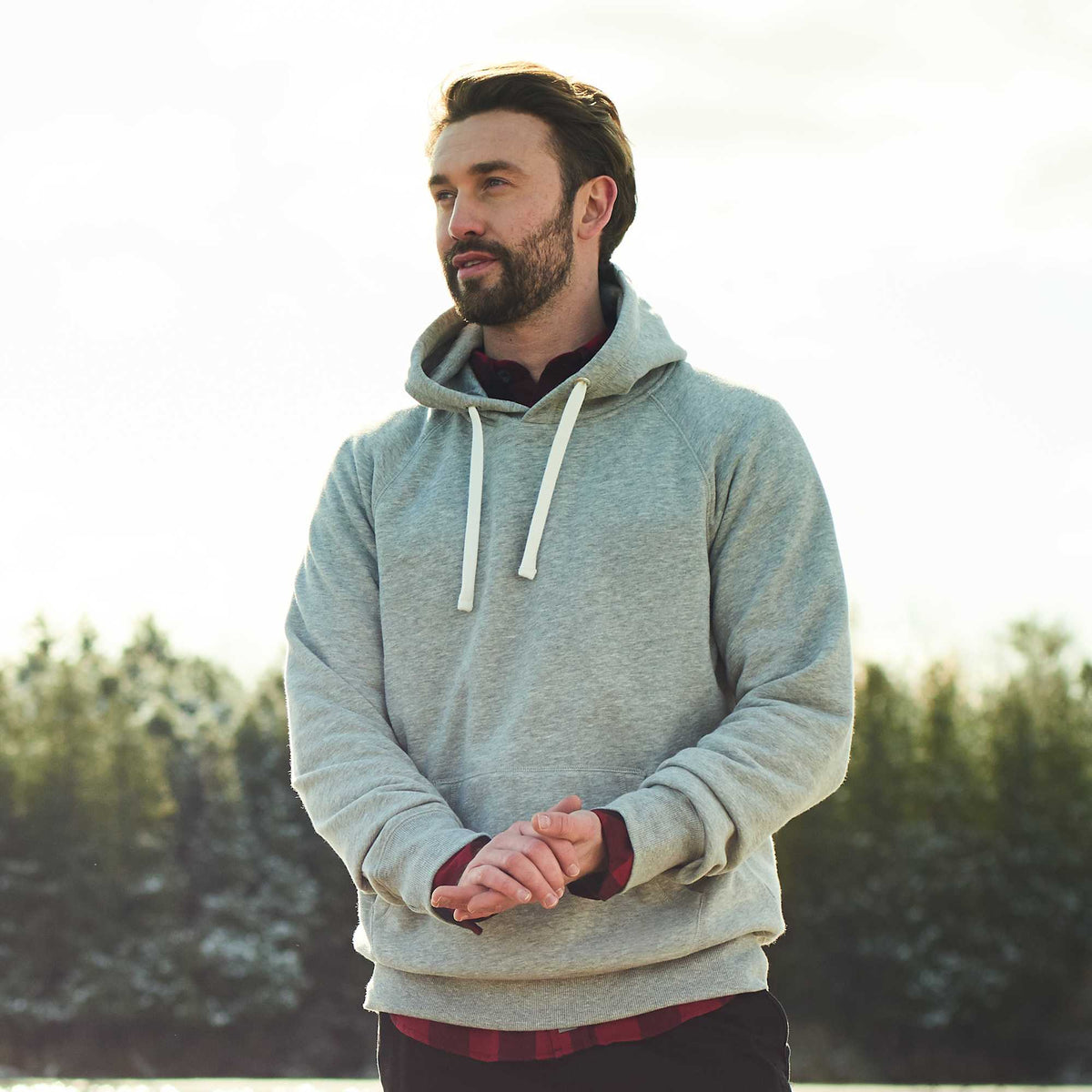 Roots73 Maplegrove Fleece Hoodie for Men Transfer - Grey Mix - On Model